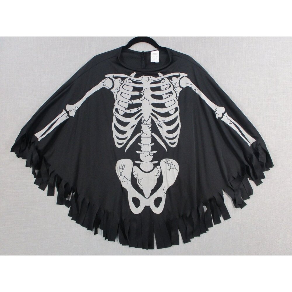 Skeleton Halloween Poncho With‎ Fringe Hem Black & White One Size L